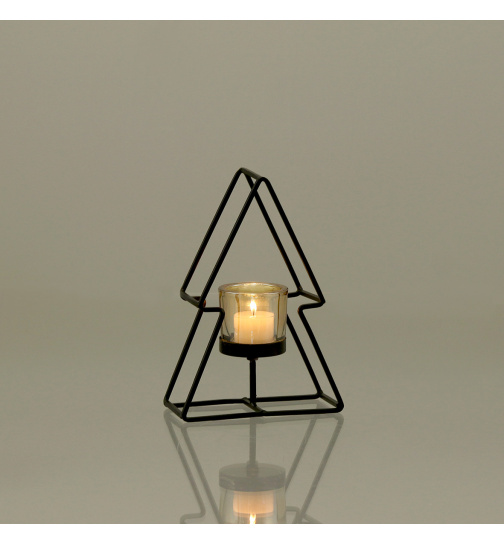 Kerzenständer "Xmas Tree" mit gefärbten Gläsern für Teelichter, Farbe: matt schwarz  
23cm,