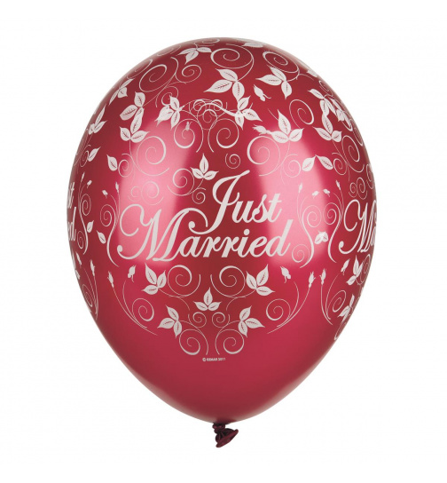 30 x Luftballons für Hochzeit, Deko, Ballons Ø 29 cm bordeaux "Just Married" metallic