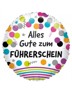 Alles Gute zum Führerschein Folienballon Rund,  43 cm
