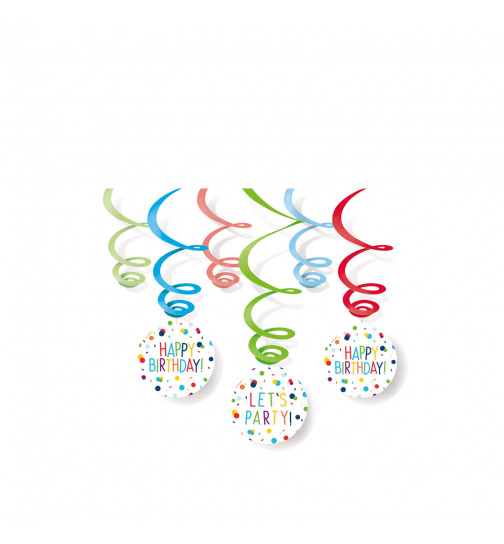 6 Deko-Spiralen Confetti Birthday 80 cm  Happy Birthday Partydeko Folie/Papier