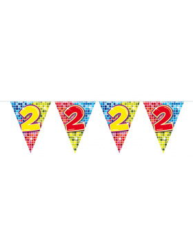 2. Geburtstag Mini-Wimpelkette Bunt - 3 Meter