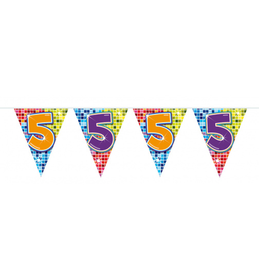 5. Geburtstag Mini-Wimpelkette Bunt - 3 Meter