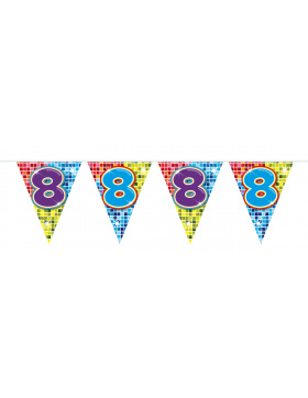 8. Geburtstag Mini-Wimpelkette Bunt - 3 Meter