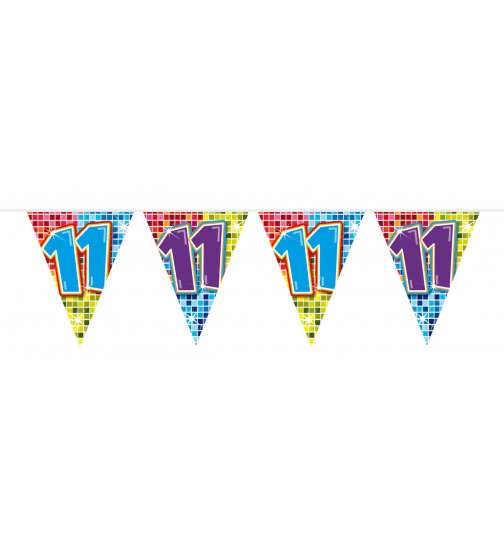 11. Geburtstag Mini-Wimpelkette Bunt - 3 Meter