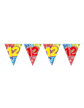 12. Geburtstag Mini-Wimpelkette Bunt - 3 Meter