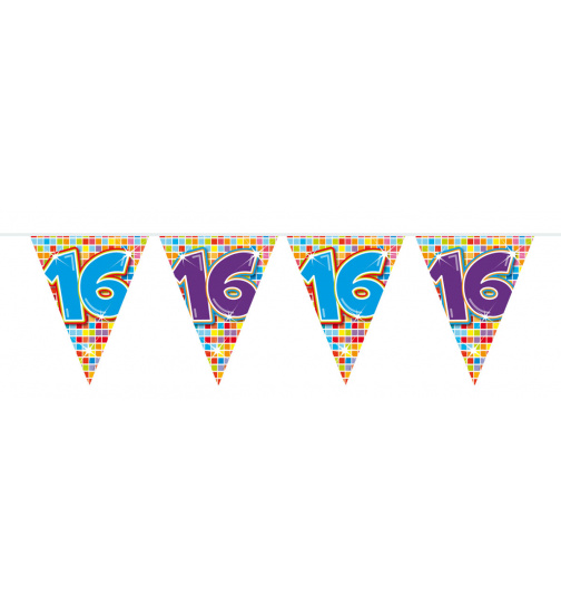 16. Geburtstag Mini-Wimpelkette Bunt - 3 Meter