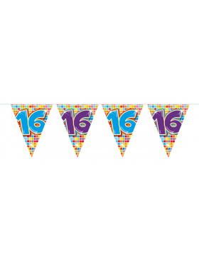 16. Geburtstag Mini-Wimpelkette Bunt - 3 Meter