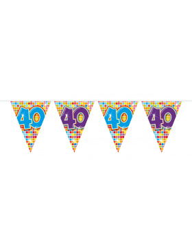 40. Geburtstag Mini-Wimpelkette Bunt - 3 Meter