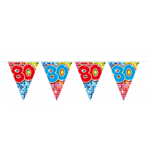 80. Geburtstag Mini-Wimpelkette Bunt - 3 Meter