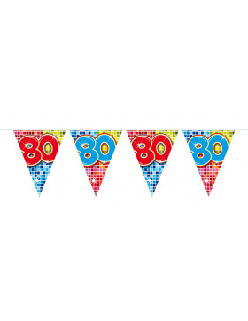 80. Geburtstag Mini-Wimpelkette Bunt - 3 Meter