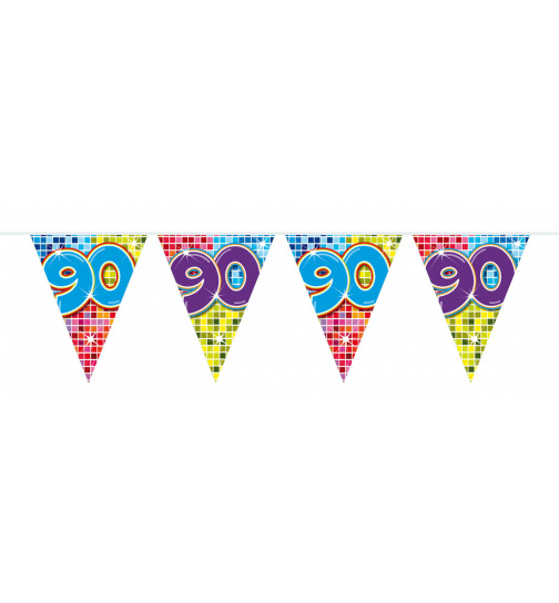90. Geburtstag Mini-Wimpelkette Bunt - 3 Meter