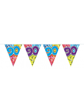 90. Geburtstag Mini-Wimpelkette Bunt - 3 Meter