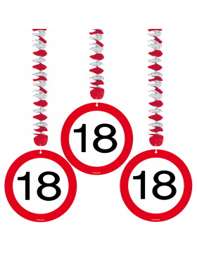 18. Geburtstag Hängedeko Verkehrsschild - 3 Stück