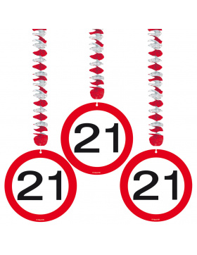 21. Geburtstag Hängedeko Verkehrsschild - 3 Stück