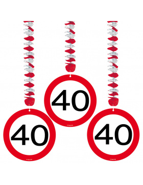 40. Geburtstag Hängedeko Verkehrsschild - 3 Stück
