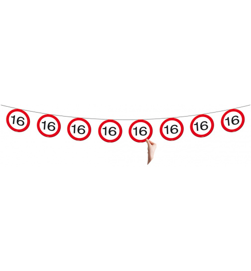 16. Geburtstag Girlande Verkehrsschild  - 12 Meter