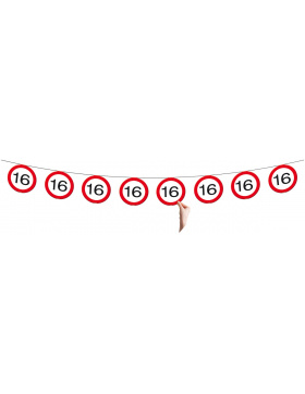 16. Geburtstag Girlande Verkehrsschild  - 12 Meter