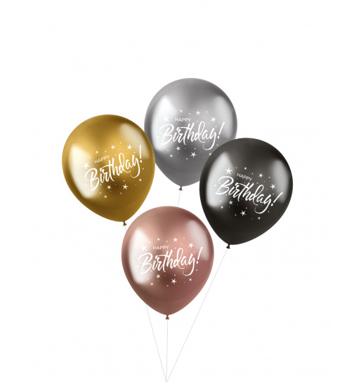 4x Latexballons Shimmer Happy Birthday Electrum 33cm  Party Deko Geburtstag