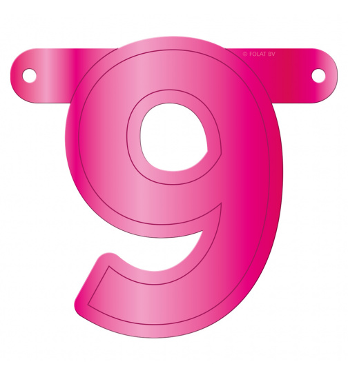 Banner-Girlande Ziffer / Zahl 9 Magenta