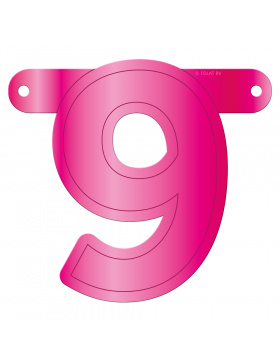 Banner-Girlande Ziffer / Zahl 9 Magenta
