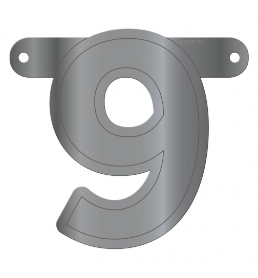 Banner-Girlande Ziffer / Zahl 9 Silber Metallic