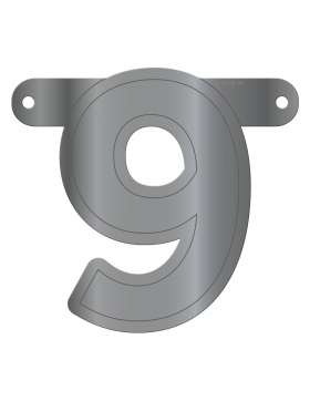 Banner-Girlande Ziffer / Zahl 9 Silber Metallic