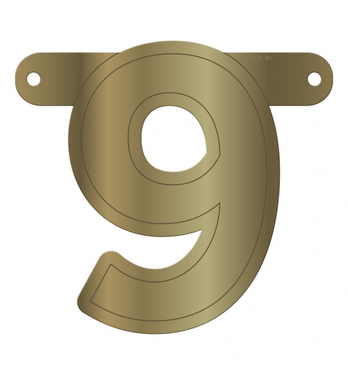 Banner-Girlande Ziffer / Zahl 9 Gold Metallic