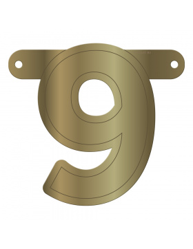 Banner-Girlande Ziffer / Zahl 9 Gold Metallic