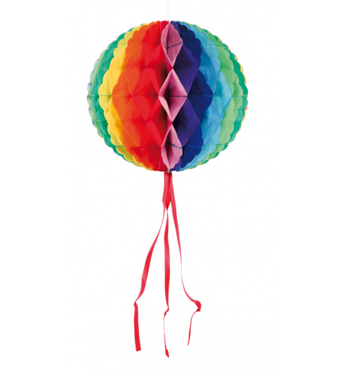 Regenbogen Wabenfächerdeko Rund 30 cm - 3 Stück