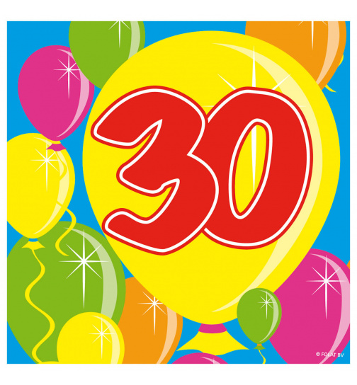 30. Geburtstag Servietten mit Ballons 25x25 cm - 20 Stück