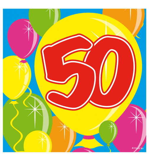50. Geburtstag Servietten mit Ballons 25x25 cm - 20 Stück