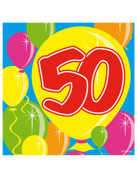 50. Geburtstag Servietten mit Ballons 25x25 cm - 20...