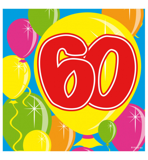 60. Geburtstag Servietten mit Ballons 25x25 cm - 20 Stück