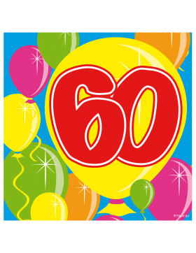 60. Geburtstag Servietten mit Ballons 25x25 cm - 20...