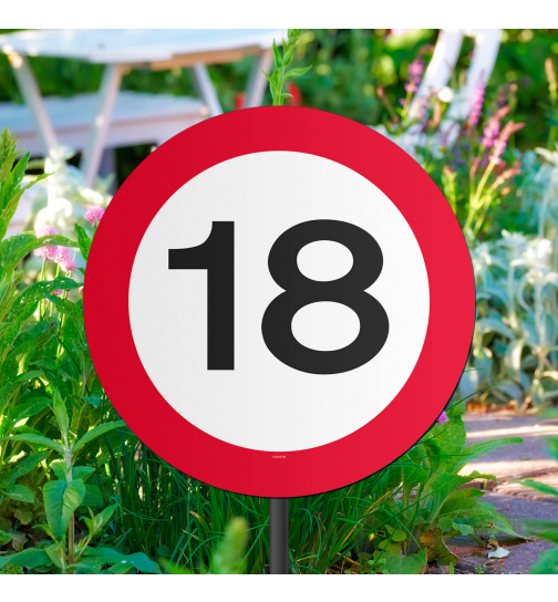 18. Geburtstag Gartenstecker Verkehrsschild - 26x52 cm