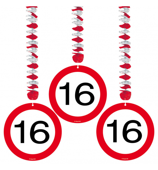 16. Geburtstag Hängedeko Verkehrsschild - 3 Stück