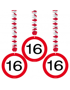 16. Geburtstag Hängedeko Verkehrsschild - 3 Stück