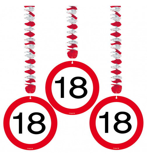 18. Geburtstag Hängedeko Verkehrsschild - 3 Stück