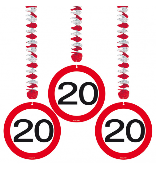 20. Geburtstag Hängedeko Verkehrsschild - 3 Stück
