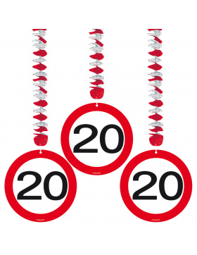 20. Geburtstag Hängedeko Verkehrsschild - 3 Stück