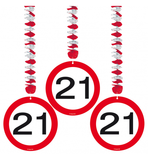 21. Geburtstag Hängedeko Verkehrsschild - 3 Stück