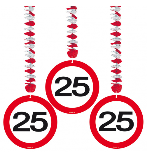 25. Geburtstag Hängedeko Verkehrsschild - 3 Stück