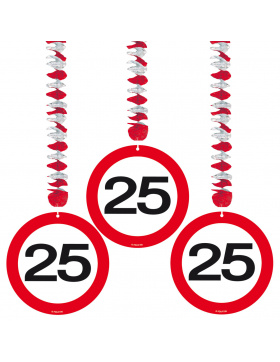 25. Geburtstag Hängedeko Verkehrsschild - 3 Stück