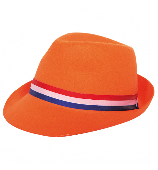 Filzhut Orange mit rot-weiß-blauem Band