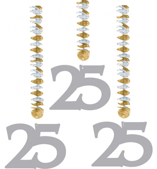 Silberhochzeit / 25. Geburtstag Hängedeko - 3 Stück