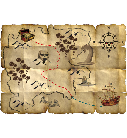Roter Pirat Schatzkarte - 4 Stück