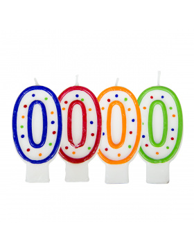 Geburtstagskerze Ziffer / Zahl 0 - Weiß mit bunten...
