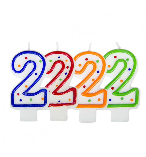 Geburtstagskerze Ziffer / Zahl 2 - Weiß mit bunten Punkten