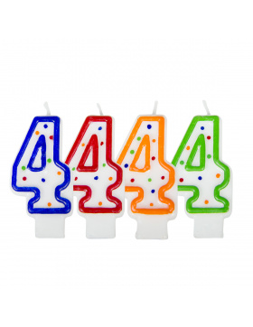 Geburtstagskerze Ziffer / Zahl 4 - Weiß mit bunten...