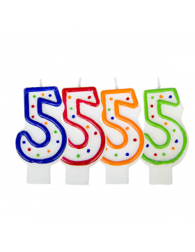 Geburtstagskerze Ziffer / Zahl 5 - Weiß mit bunten...